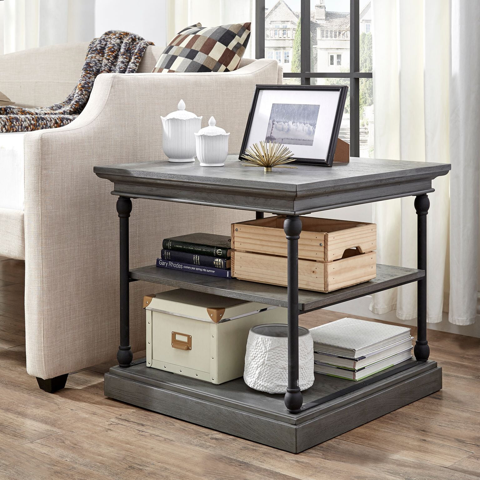 Weston Home Cabana Accent Storage Side Table, Frost Grey