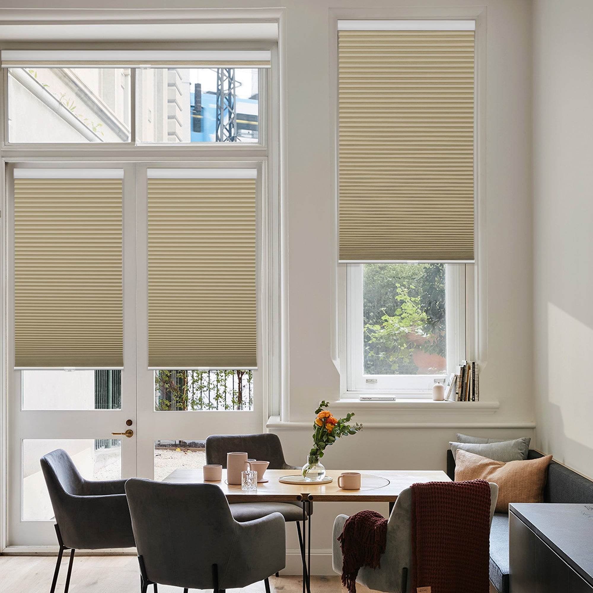 Keego Cordless Cellular Shade for Windows Insulated Mini Blinds for Room Darkening Blackout Brown, 40"W x 60"H
