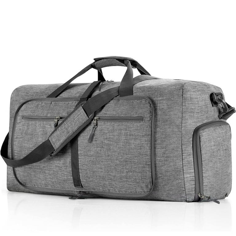Travel Duffel Bag for Men, 65L Foldable Duffle Bags with Shoes Compartment, Overnight Bag for Men Women Waterproof & Tear Resistant (Gray), Adult