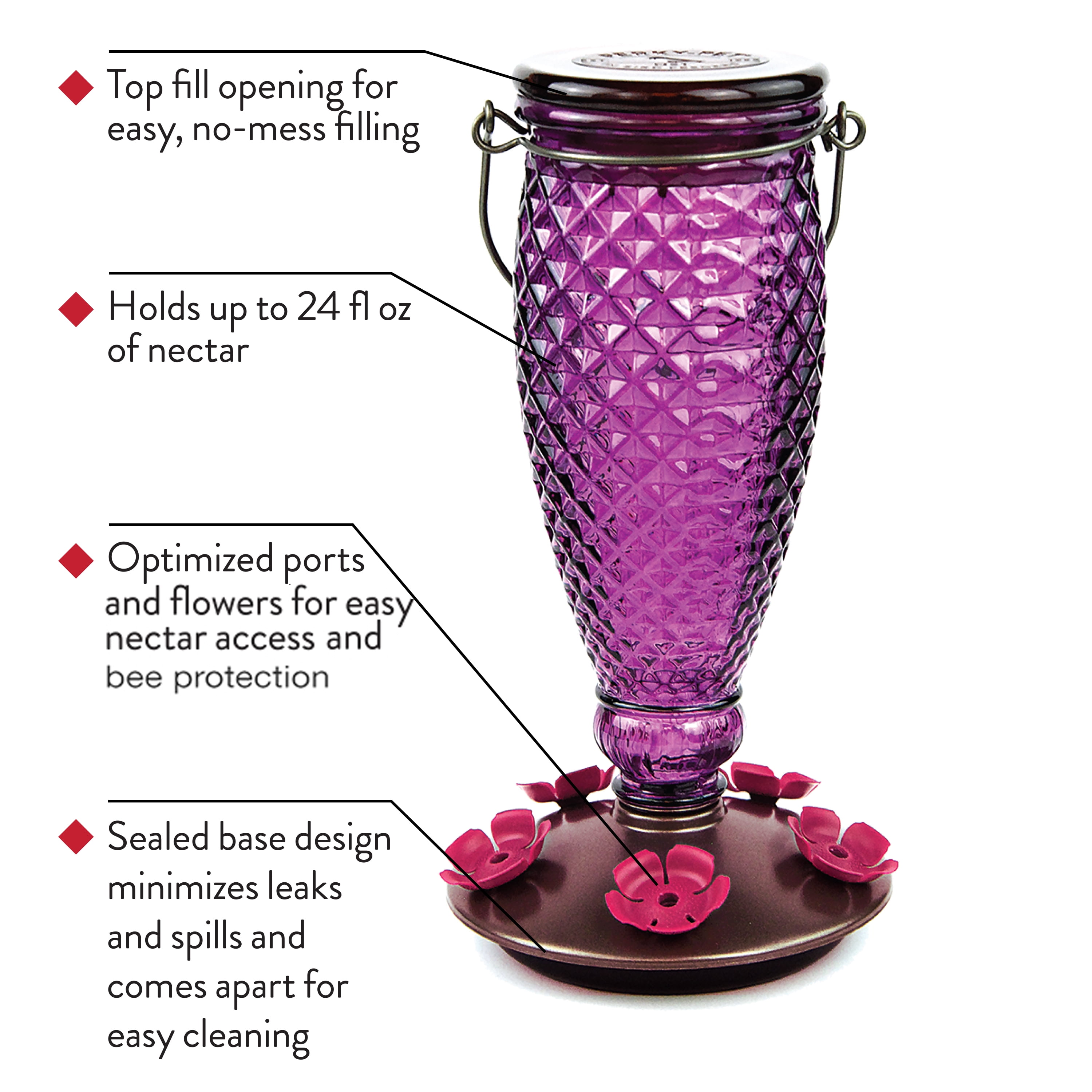 Perky-Pet Diamond Wine Top-Fill Glass Hummingbird Feeder