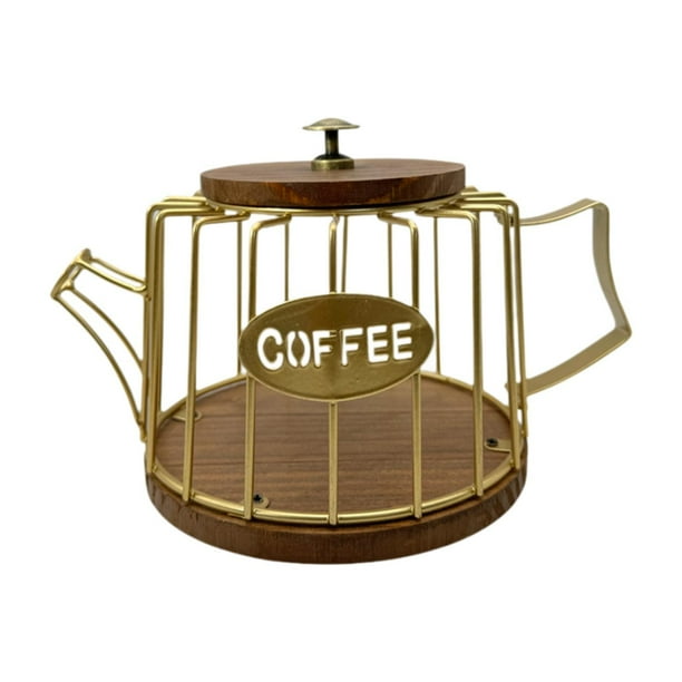 Cesta portacápsulas de café con estructura de hierro para uso en la oficina y el hogar. oro
