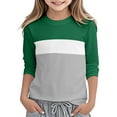 thumbnail image 2 of ZHOGXU Big Kids Girls Tee Long Sleeve Round Neck Color Block Soft Comfortable Casual Top For Everyday Wear Green 3-4 Years, 2 of 5
