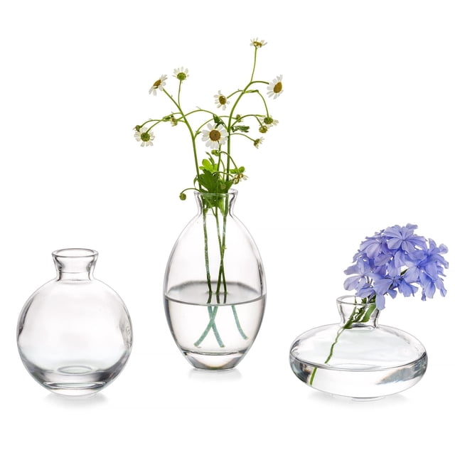 Jarrón Glasseam de cristal transparente, 3 unidades, decoración moderna para el hogar