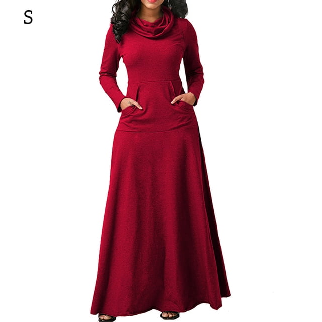 Sonducket Vestido Largo Mujer Color Sólido Noche Noche Fiesta Disfraz Vestidos Vino rojo S