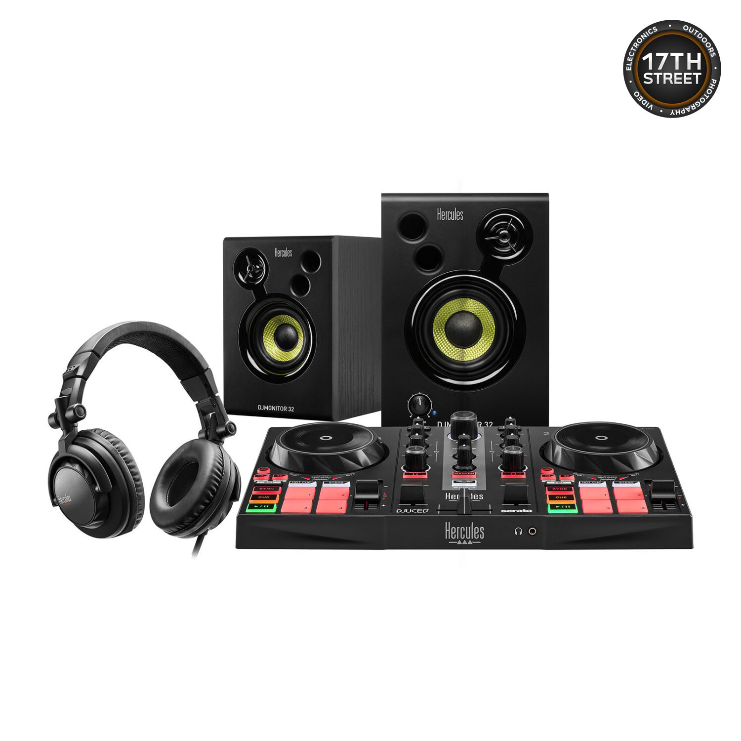 Hercules All in One DJ Learning Kit - Inpulse 200MK2 DJ Controller with On-Stage Laptop Stand, Waith Hard Travel Case and Waith Cleaning Cloth - Serato DJ Lite & DJUCED Software Included (Bundle Set)
