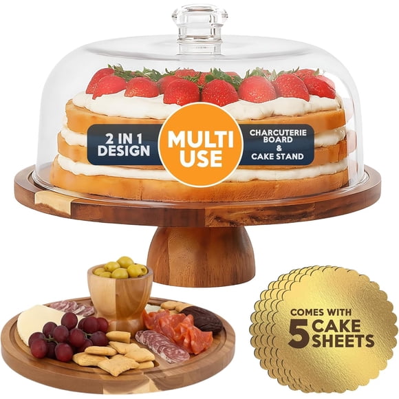 Soporte para tartas Linda's Essentials de madera de acacia con tapa de 30 cm con 5 hojas