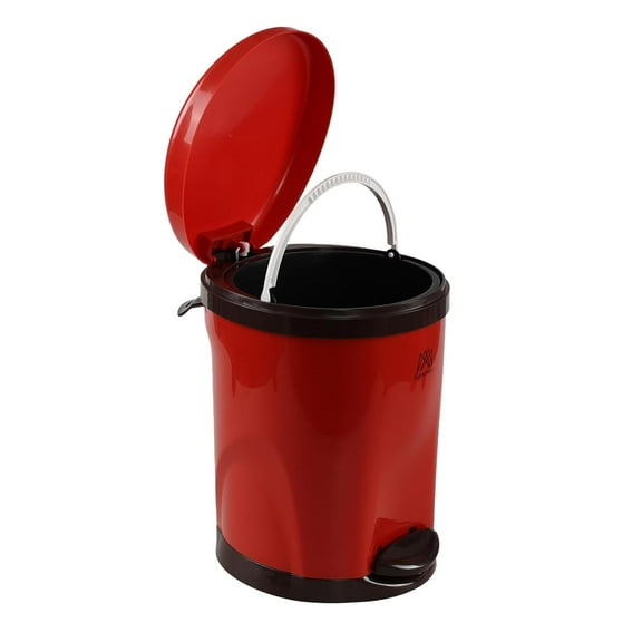 1.8 Gallon Small Round Step Trash Can for Bathroom, Plastic Bathroom Trash Can with Lid, Red