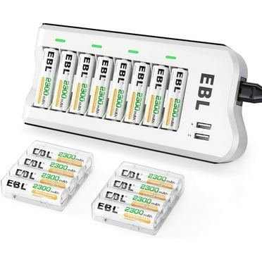 EBL (16 Pack) 2300mAh Ni-MH AA Rechargeable Batteries and AA AAA Battery Charger 808U with 2 USB Charging Ports
