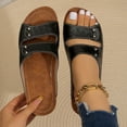 thumbnail image 5 of Womens Faux Faux Leather Wedge Slide Sandals Open Toe Double Strap Comfortable Low Heel Sandals Black,Size 8.5, 5 of 9