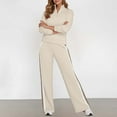thumbnail image 2 of Two Piece Outfits for Women Long Sleeve Color Block Striped Zip Front Collar Sweatsuit Sets Wide Leg Pant Casual Fall Comfy Fashion Tracksuit Sets, 2 of 6