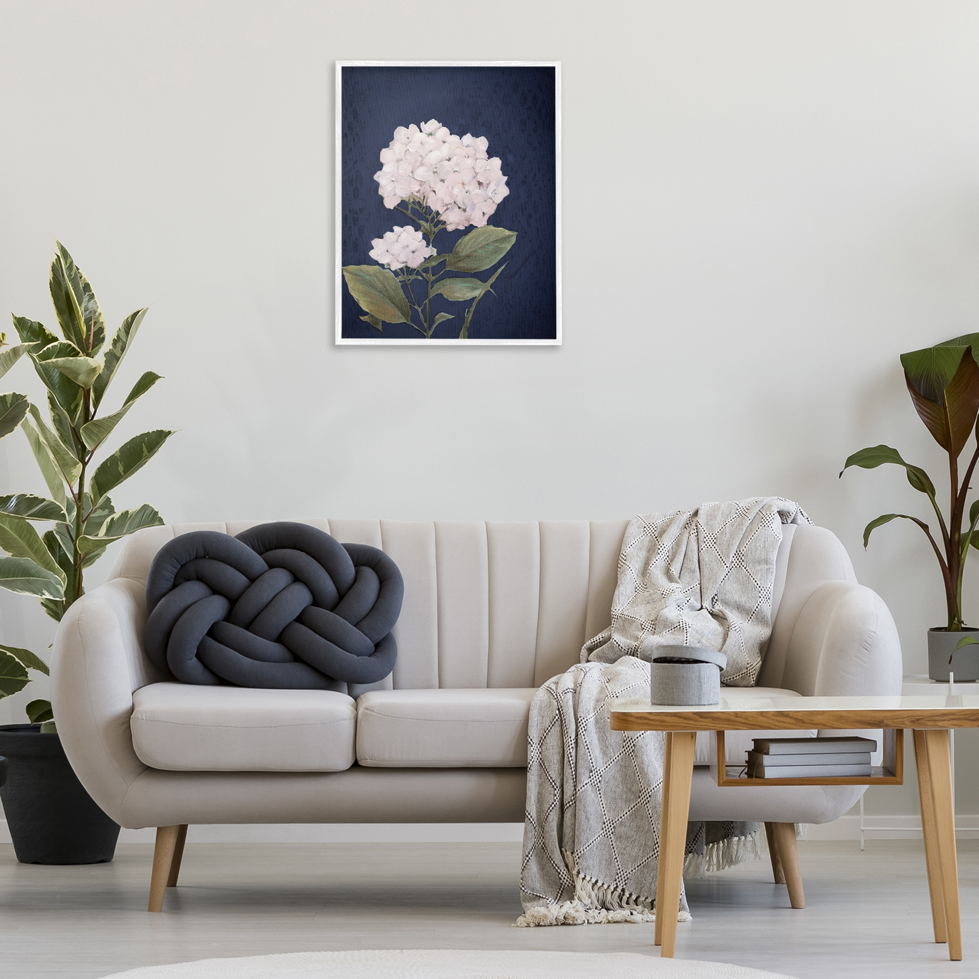 Stupell Industries White Hydrangea Blossom Botanical & Floral Painting White Framed Art Print Wall Art, 24 x 30