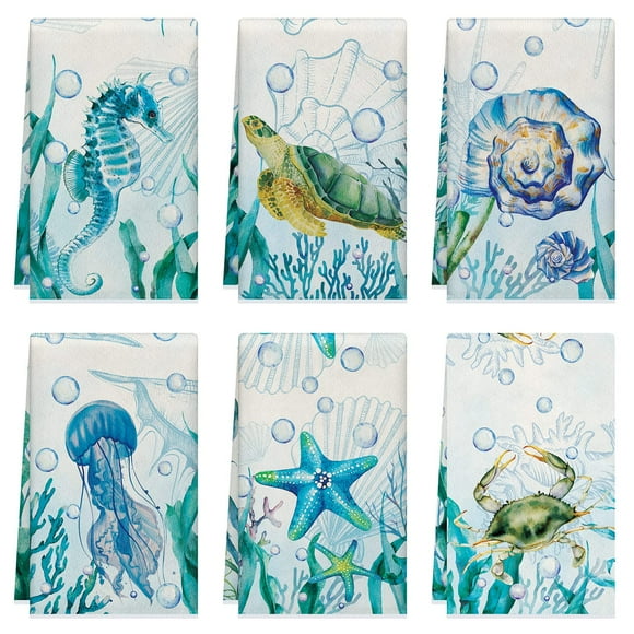 Toallas de cocina Tudomro, poliéster, 40 x 60 cm, diseño marino, 6 unidades