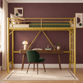 thumbnail image 2 of Zimtown Queen Size Loft Bed with Reversible Ladder, Metal Bed Frame for Adults, Guardrails, Space-Saving, Gold, 2 of 7