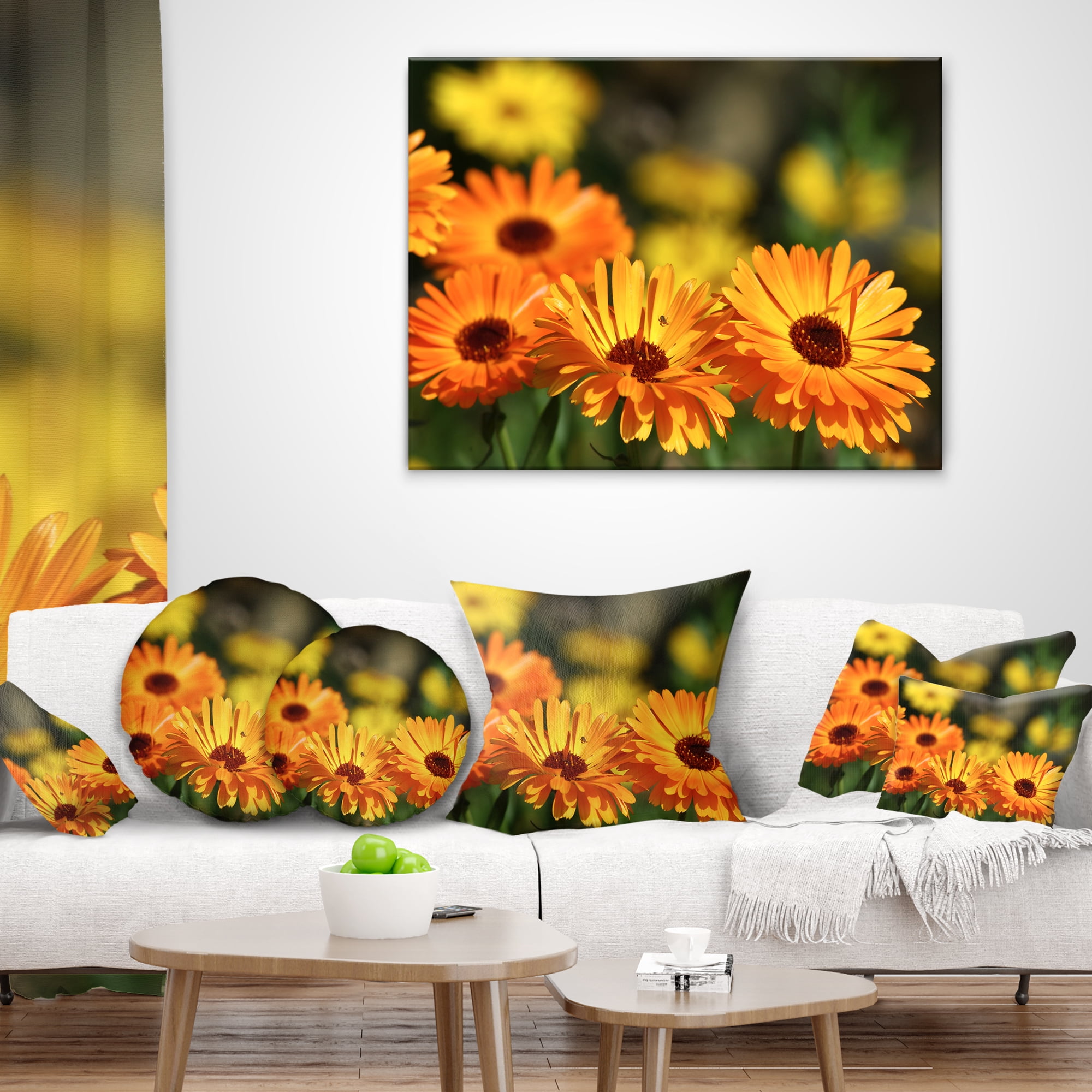 Designart Blooming Orange Marigold Flowers - Floral Throw Pillow - 16x16