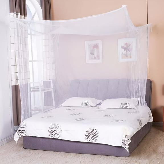 LAMIRO 4Corner Post Mosquito Net for Bed Canopy Full Queen King Size Netting Bedding Quick and Easy Installation