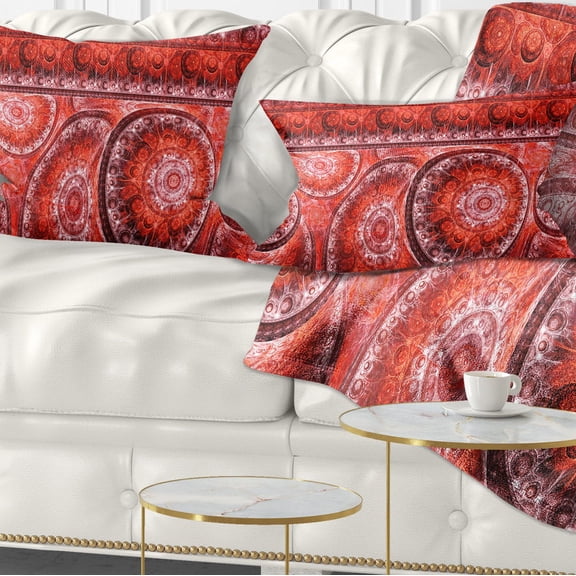Designart Red Living Cells Fractal Design - Abstract Throw Pillow - 12x20