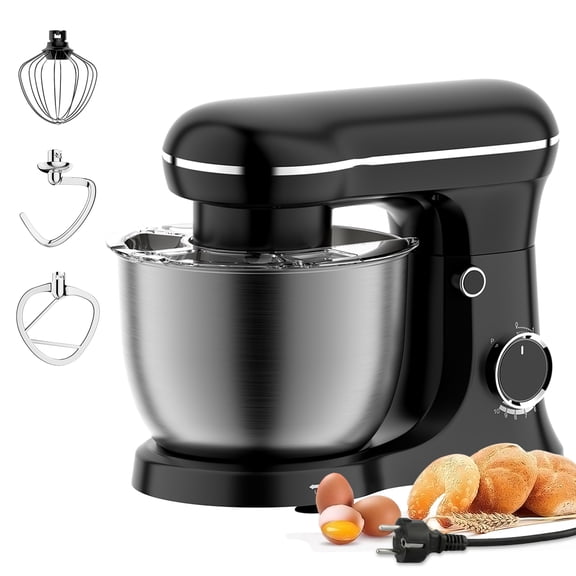 1500W Kitchen Stand Mixer, DC Quiet Motor 5.2L, Includes Stainless Steel Polished Bowl, Lid, Dough Hook, Beater, Stainless Steel Whisk with Plastic Connector