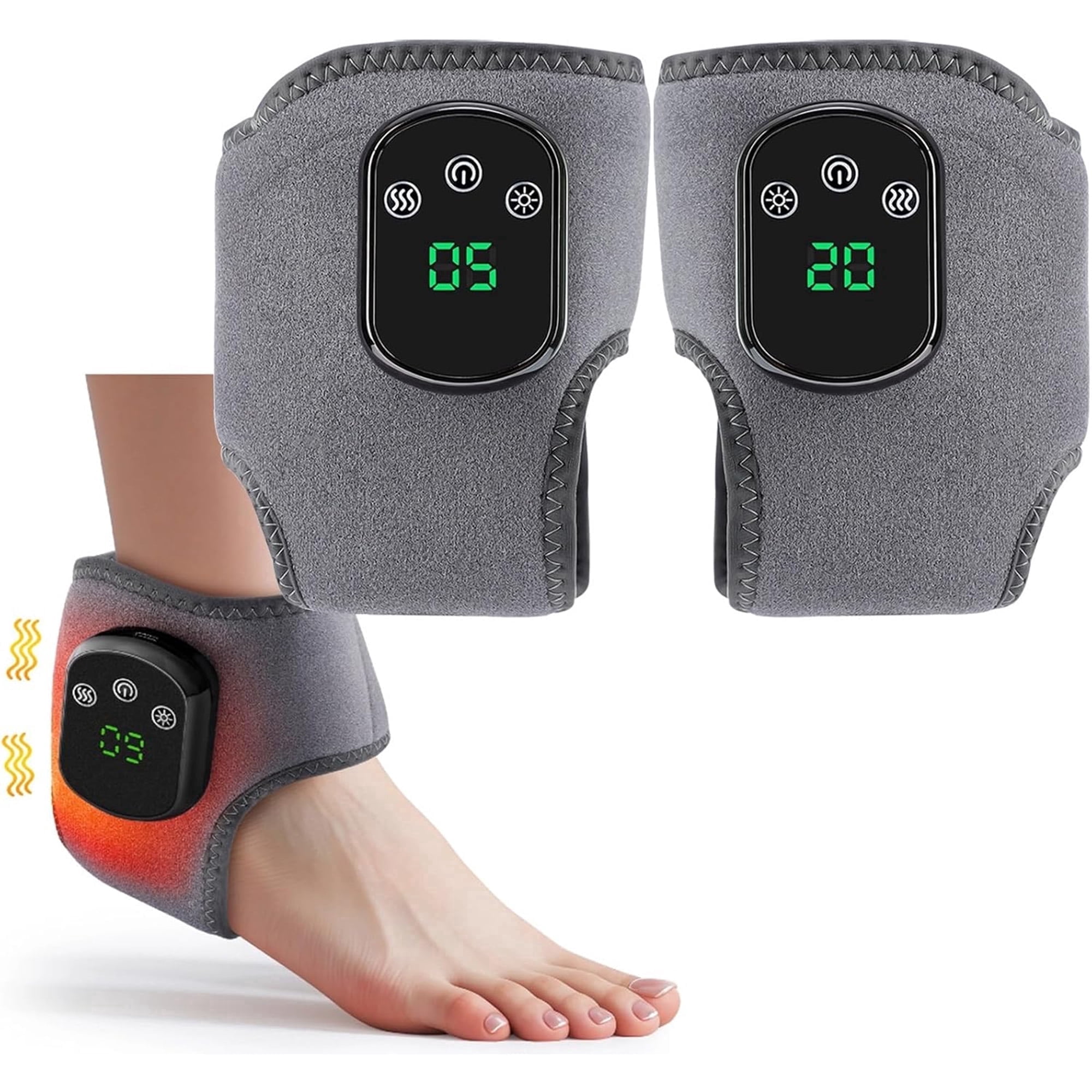 PULMCheerger Triple Method Massager - Wireless Rechargeable Foot & Ankle Wrap with 3 Massage Modes & 5 Heat Levels for Neuropathy and Tendonitis Pain Relief, Ideal for Home and Office Use