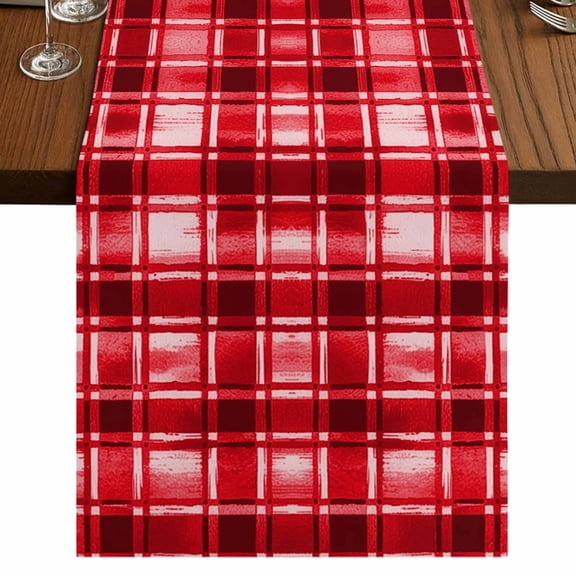 Table Runners 72 Inches Long Dress Scarves, Red Plaid Farmhouse Kitchen Table Runner, Coffee Tablerunners, Modern Art Checkered Farmhouse 16x72 Inch