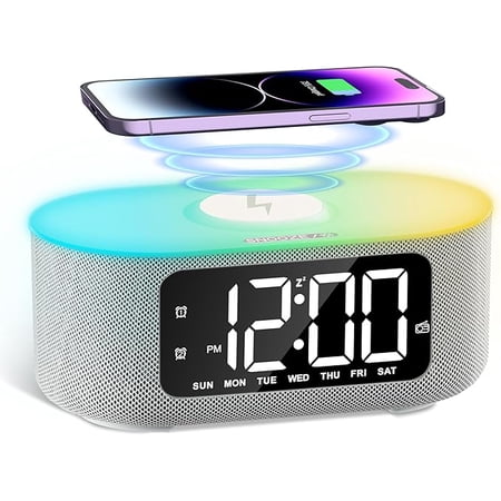 Mpow Fabric Alarm Clock for Bedroom, with Big Led Screen Display, Clock Radio with Bluetooth Stereo