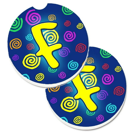 

Carolines Treasures CJ1011-FCARC Letter F Initial Monogram - Blue Swirls Set of 2 Cup Holder Car Coasters Large