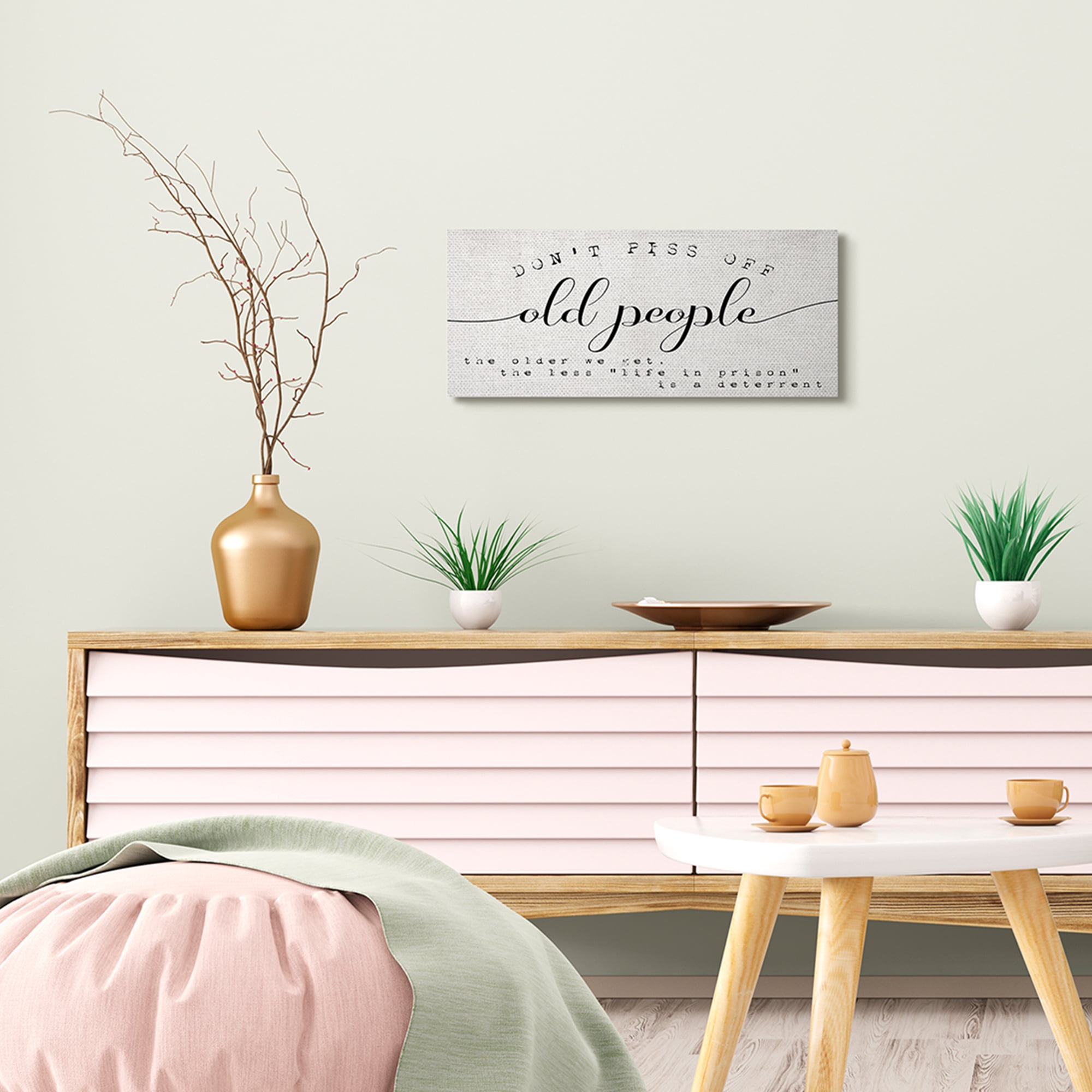 Stupell Industries Humorous Don't PO Old People Phrase Black Off-White Inspirational Painting Gallery Wrapped Canvas Art Print Wall Art, 20 x 48