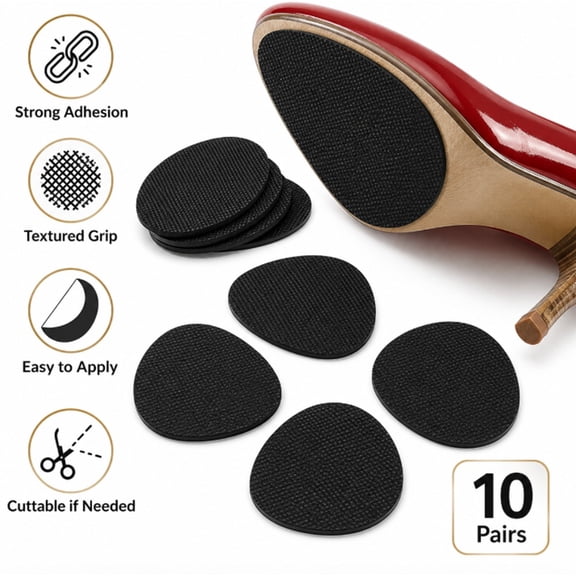10 Pairs Shoe Grip Pads, Self Adhesive Rubber Sole Stickers for High Heels and Shoes, TIKA