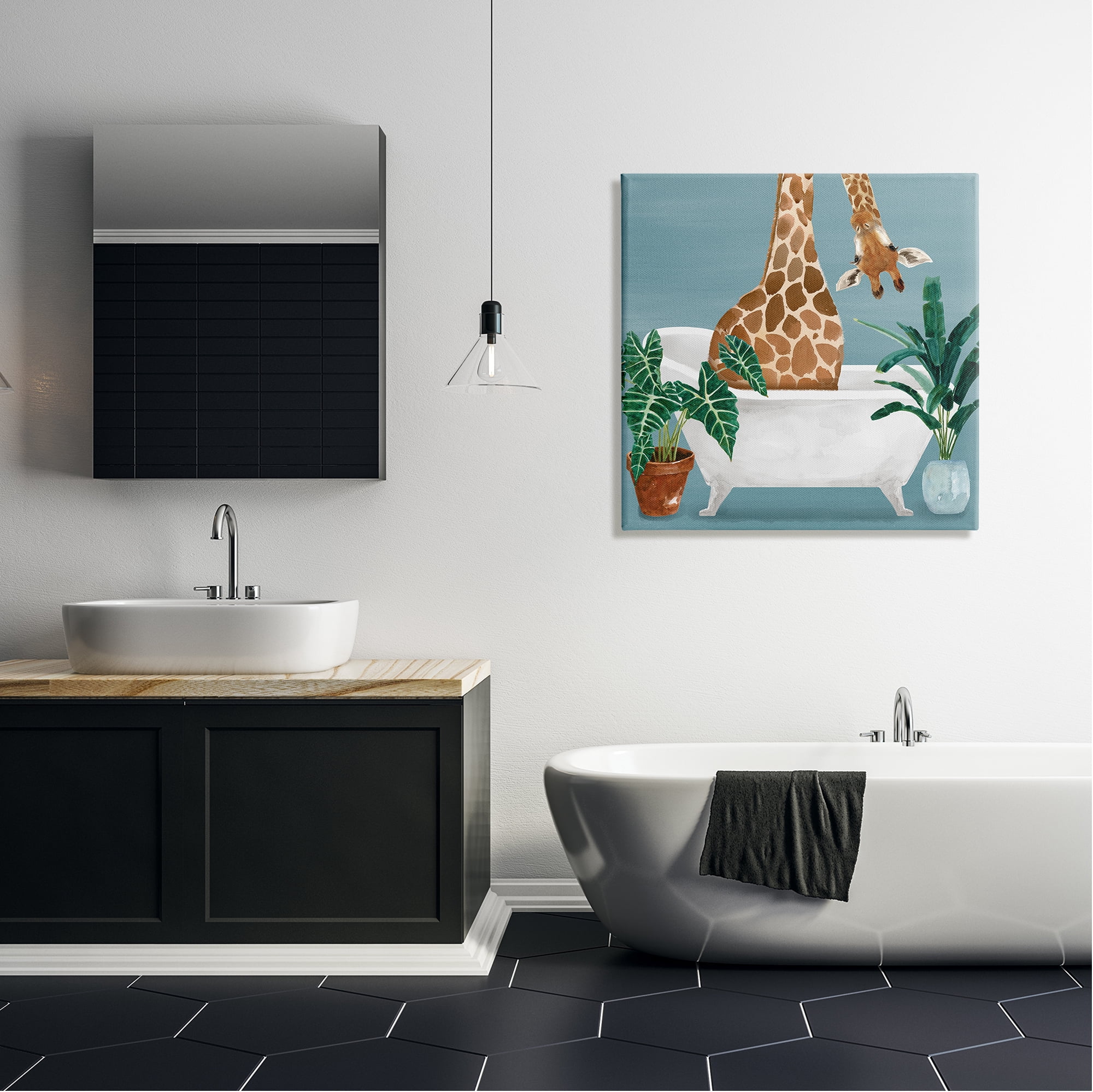Stupell Industries Botanical Bathroom Giraffe Animals & Insects Painting Gallery Wrapped Canvas Art Print Wall Art, 30 x 30