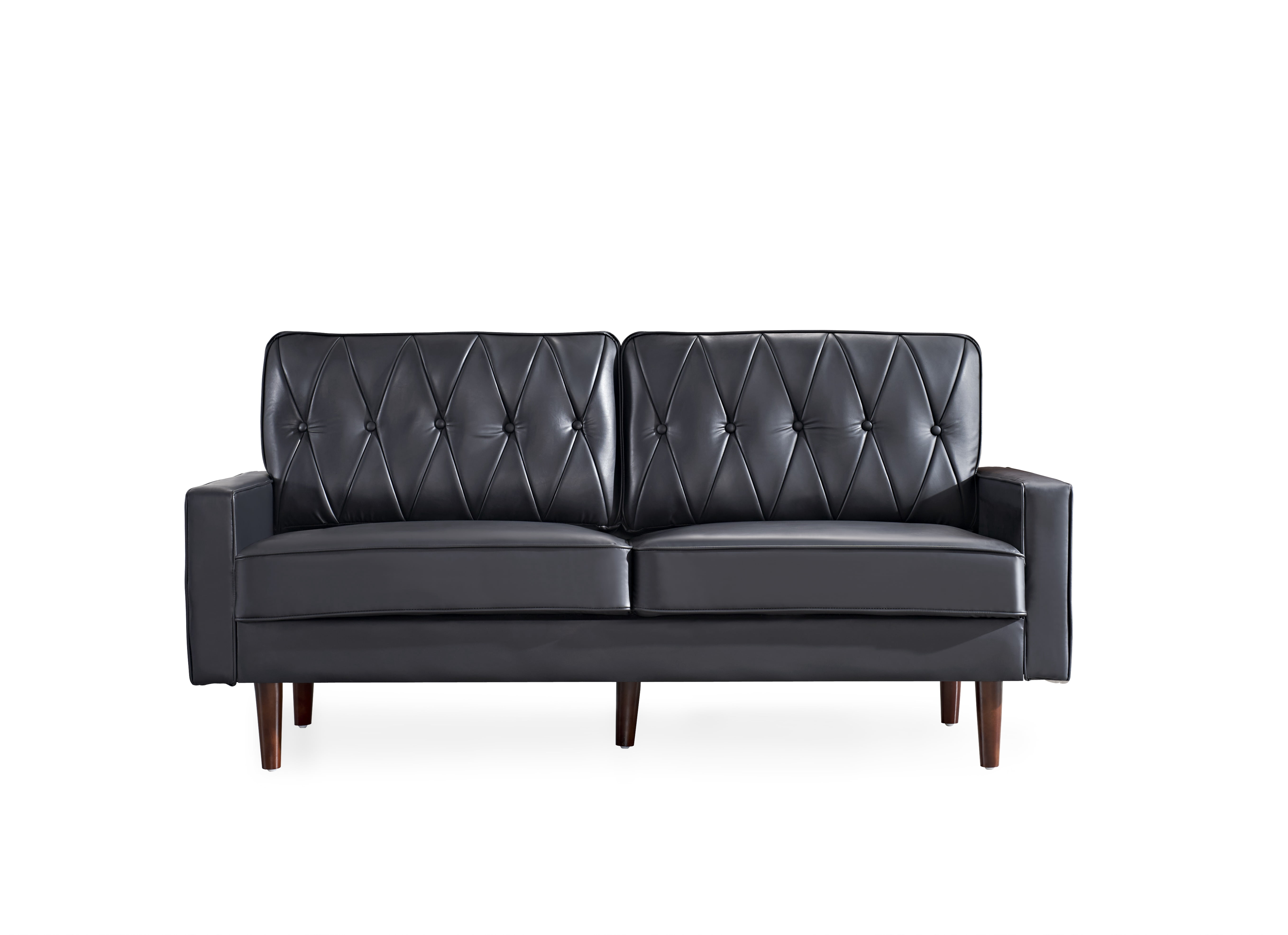 US Pride Furniture Acire 69.3" Faux Leather Cushion Back Sofa, Black