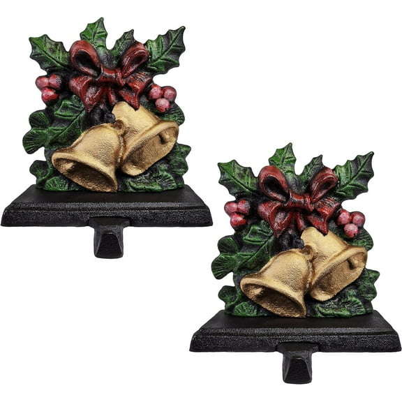 Lulu Decor, Cast Iron Christmas Stocking Holder, Strong and Durable Hook, Designed, Measures 7 X 5.5 inches, Weighs 3.5 lbs, Perfect (Bell - 2 Pcs)