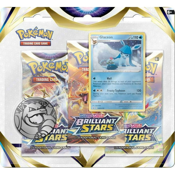 Pokemon Sword & Shield Brilliant Stars Glaceon Special Edition (3 Booster Packs, Promo Card & Coin)