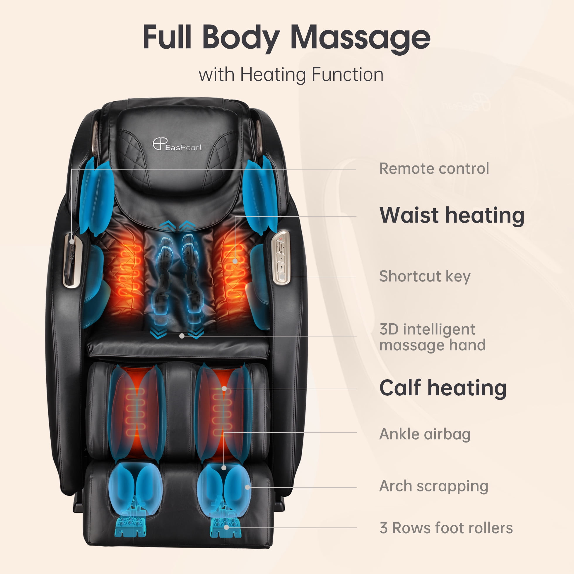 Easpearl Full Body Zero Gravity Massage Chair APP Control SL Track Shiatsu  Recliner Calf Heating Black 