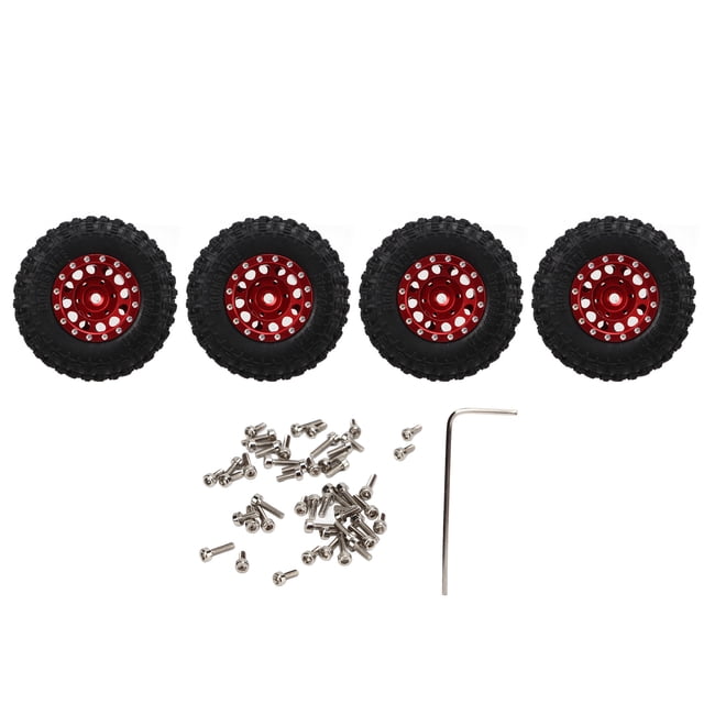 Juego de 4 neumáticos y ruedas RC, llantas de aleación de aluminio, neumáticos de goma para TRAXXAS 1/18 para Axial SCX24 1/24 RC Car rojo YUNYI BRAND Deportes