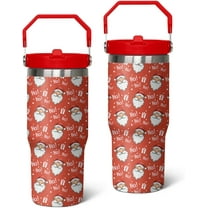 Christmas Red Gifts for Women Men, 30 Oz Tumbler with Top Handle and Flip Straw, Xmas Santa Claus Stainless Steel Insulated Travel Coffee Cup, Winter Holiday Water Bottle for Him Her