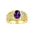 thumbnail image 1 of RYLOS Men's Rings 14K Yellow Gold Designer Nugget Ring Oval 9X7MM Gemstone & Diamonds  Amethyst February Birthstone Rings For Man Size 9, 1 of 7