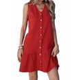 thumbnail image 2 of Women'S V Neck Solid Color Loose Sleeveless Dress Fashion Casual Summer Maxi Beach Gown Red S, 2 of 10