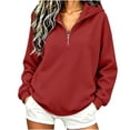 thumbnail image 2 of Smsaxvxz Half Zipper Oversized Sweatshirts for Women Casual Long Sleeve Shirts Solid Pullover Tops Fashion Fall Outfits Red L, 2 of 7