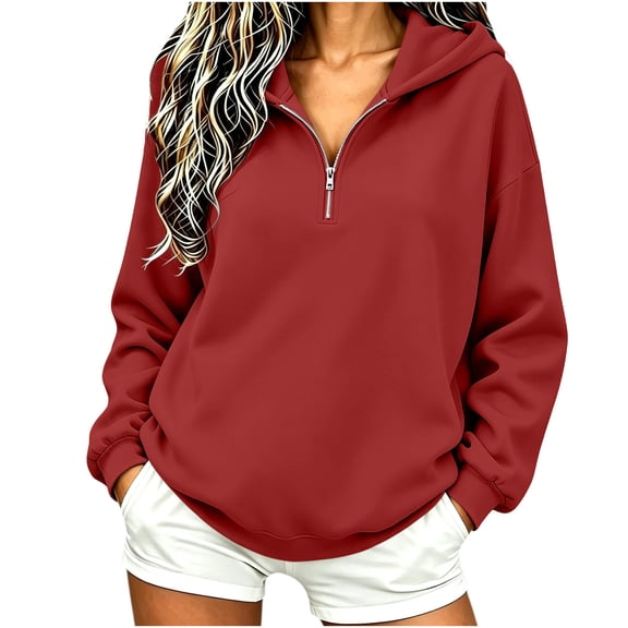 Nowekniz Women 2026 Fall Winter Quarter Zip Oversized Hoodie, Half Zip Collared V-Neck Long Sleeve Sweatshirt, Loose Y2K Casual Athletic Workout Comfy Top