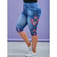 thumbnail image 1 of Talla grande 3D Denim Imprimir Floral Capri Jeggings Rosegal  Leggings de talla grande, 1 of 5