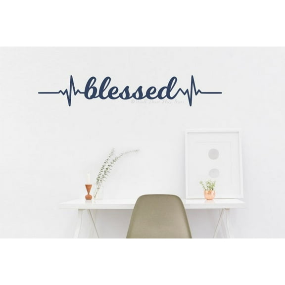 Wall Decor Decal Blessed Heartbeat Nurse Wall Word Art Vinyl Stickers 36x6.5-Inch Deep Blue