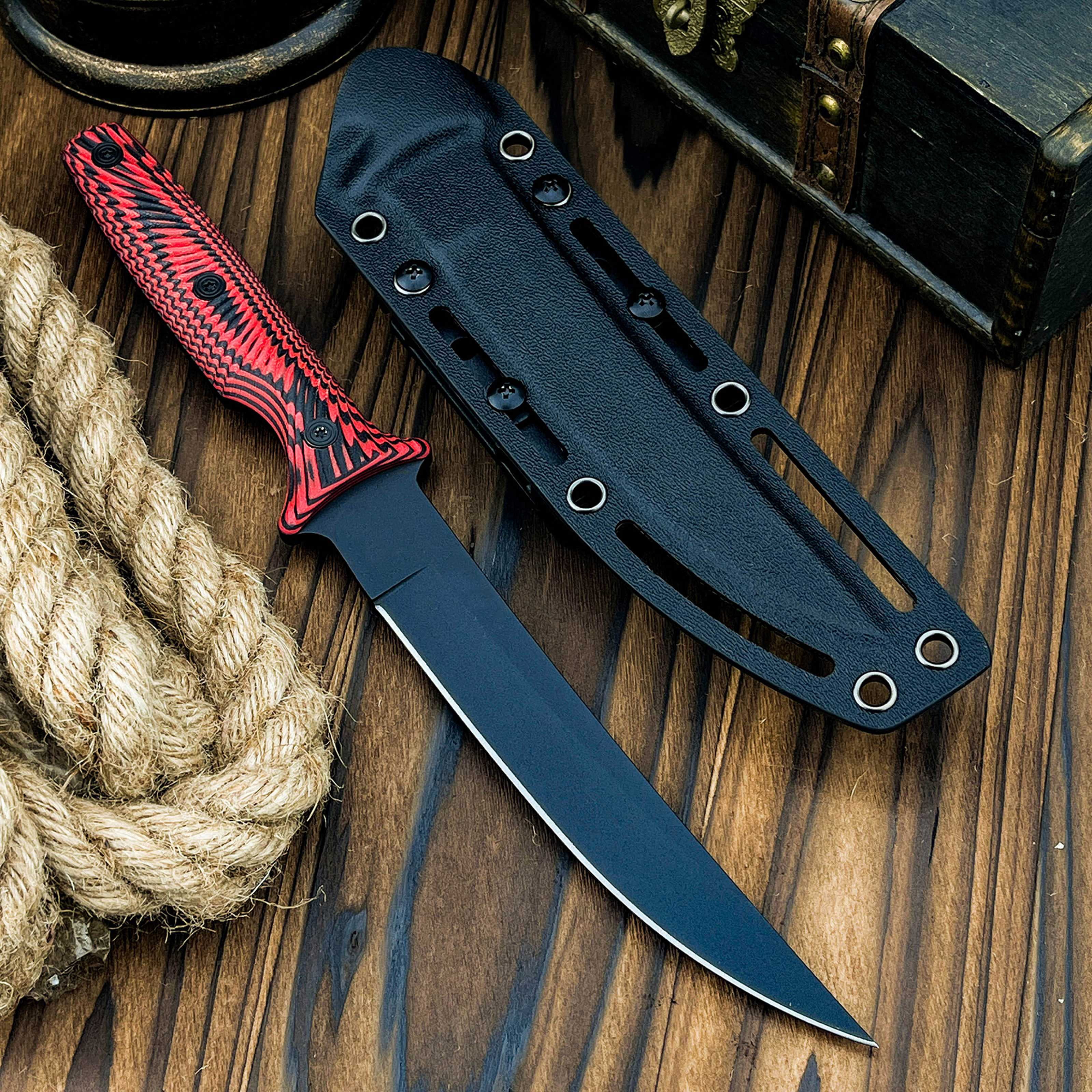 Fixed Blade Outdoor Knife - D2 Steel Blade, G10 Handle with Kydex Sheath, Ideal for Camping, Hiking, Fishing & BBQ