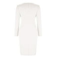 thumbnail image 5 of XFLWAM Women Warp V Neck Long Sleeve Dresses Solid Color Waist Button Split Bodycon Slit Dress Cocktail Party Midi Dress White M, 5 of 7