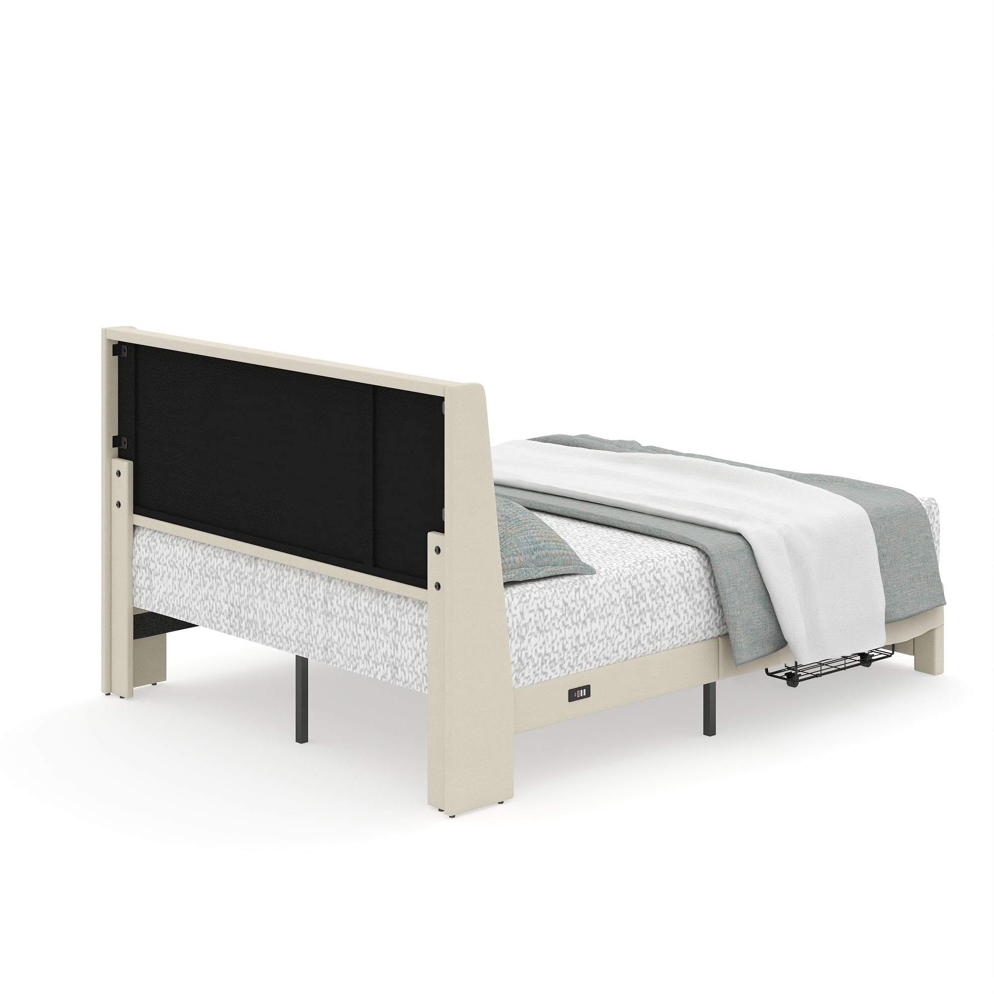 Homy Casa Upholstered Platform Bed with USB Ports and Storage Drawers, Queen, Beige