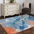 thumbnail image 4 of Sea Corals Turtle Washable Area Rugs 2.7'x5', Summer Beach Sea Stars Blue Stripes Low Pile Throw Living Room Rug Non-Slip Sturdy Edge Binding Carpet for Indoor Entryway Bedside Kitchen, 4 of 9