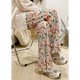 thumbnail image 4 of Pantalones acampanados con estampado floral vintage para mujer, pantalones casuales plisados, elásticos, de cintura alta, largos, holgados, de pierna ancha, 4 of 4