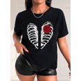thumbnail image 1 of Skeleton And Rose Print Casual Sports Tee, Fashionable Short Sleeves Workout T-shirt Top, Women's Activewear, 1 of 7