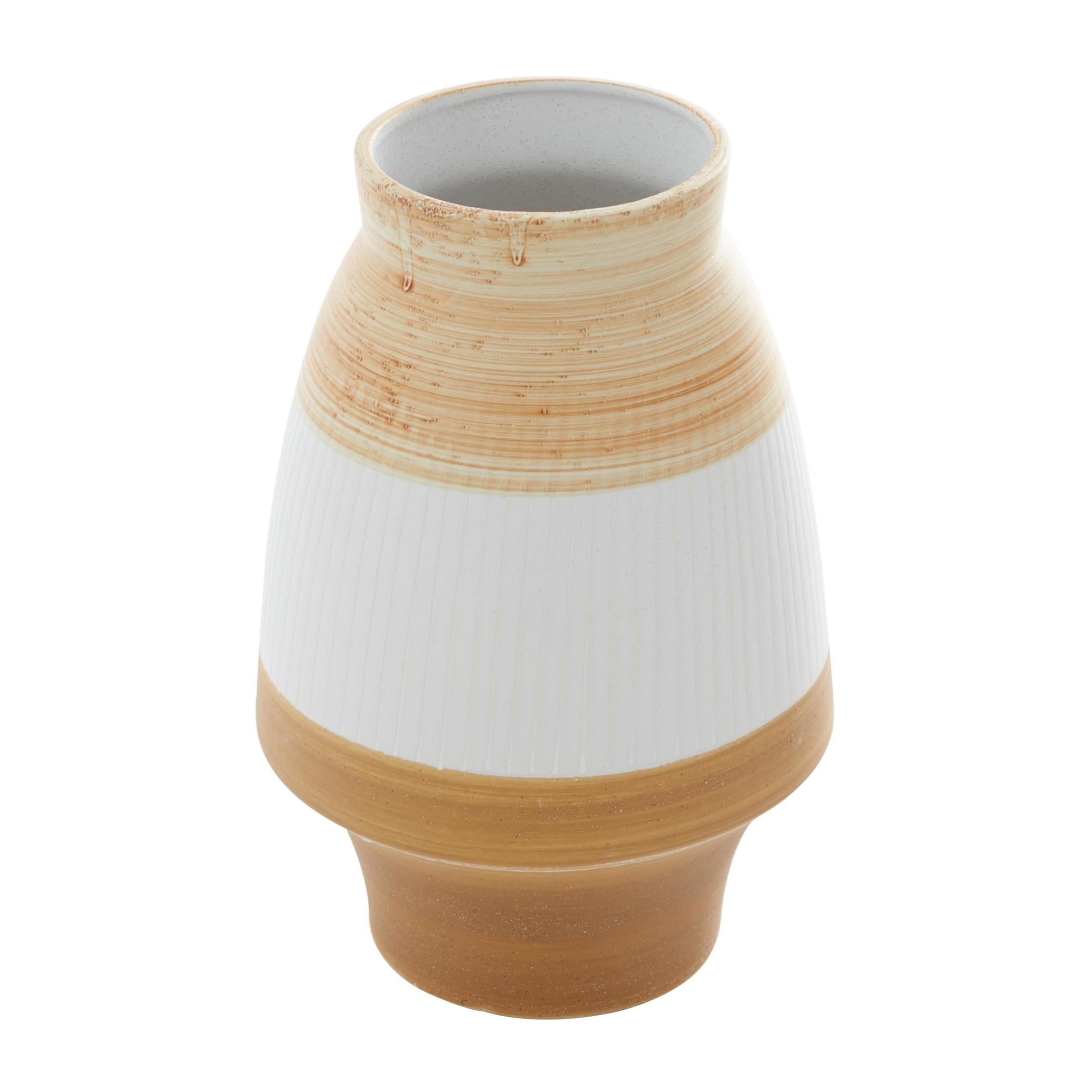 DecMode 13" Handmade Brown Ceramic Vase with Terracotta Accents