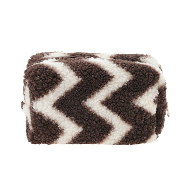 Bolsas de maquillaje de rayas duraderas de 1 pieza de Bargains Únicos Color café Blanco Forro polar