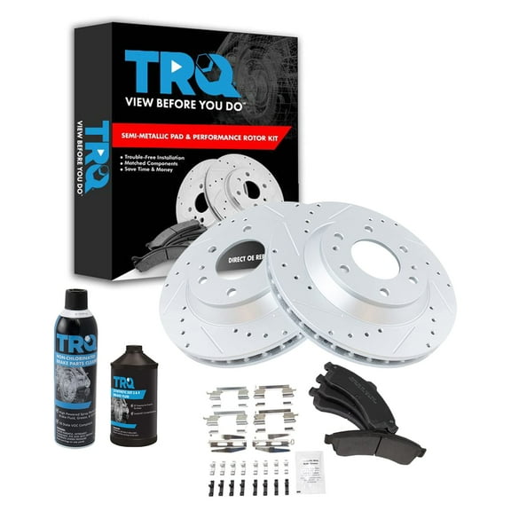 TRQ Front Performance & Brake Rotor & Metallic Pad Kit w/Chemicals BKA16063 Fits select: 2002-2005 CHEVROLET TRAILBLAZER, 2002-2005 GMC ENVOY