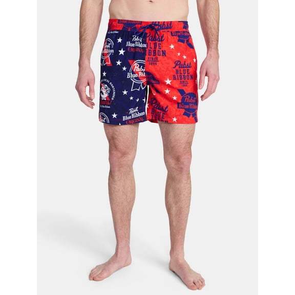 Pabst Blue Ribbon Men's and Big Men's Swim Board Shorts, Sizes S-3XL